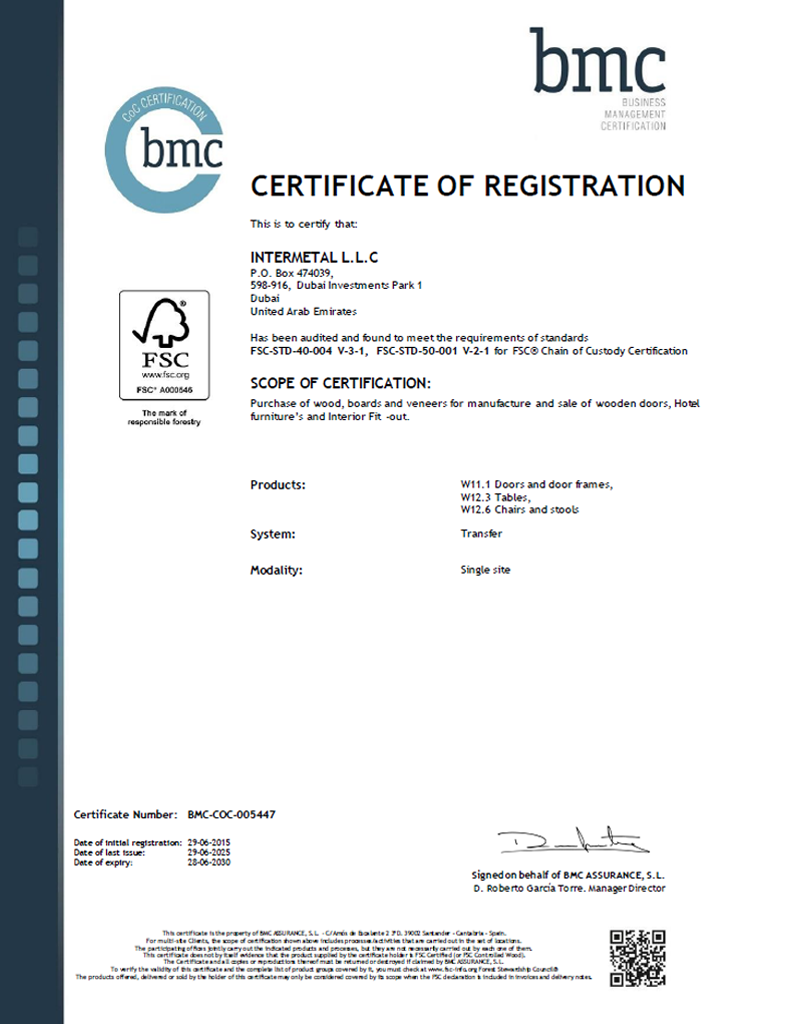 Intermetal FSC Certificate